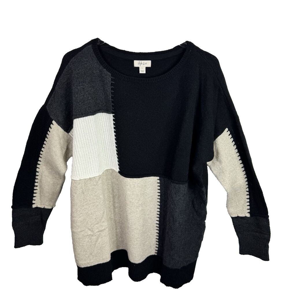 Style & Co Women's Sweater Colorblock Tunic Hammock Heather Combo Size L